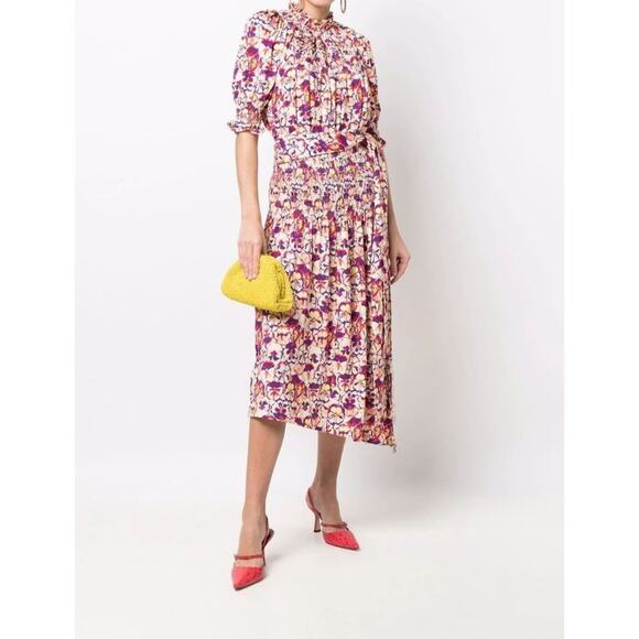 Paco Rabanne Belted Smocked Floral Midi Dress - Picture 15 of 15